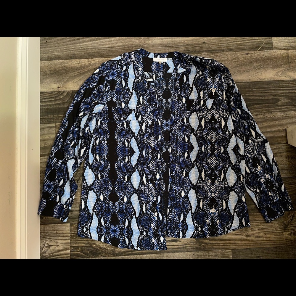 Calvin Klein Snakeskin Pattern Button Down Blouse